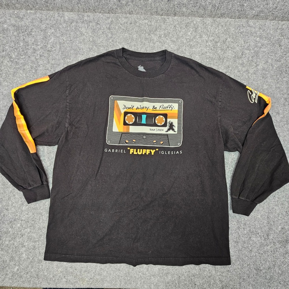 Gabriel Iglesias Long Sleeve Shirt Men 2XL Black Fluffy 2024 Tour Cassette Retro